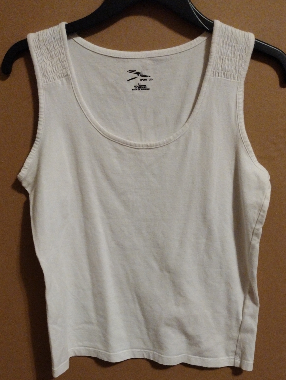 SML Sport White Shirred Strap Tank Top